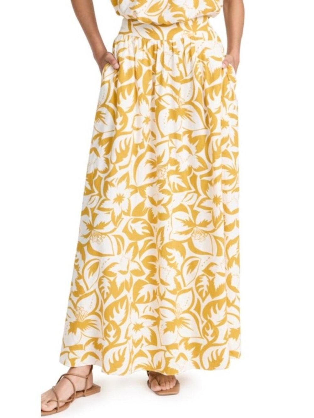 Madewell. Mustard and White Floral Pattern Maxi Skirt. Size M.